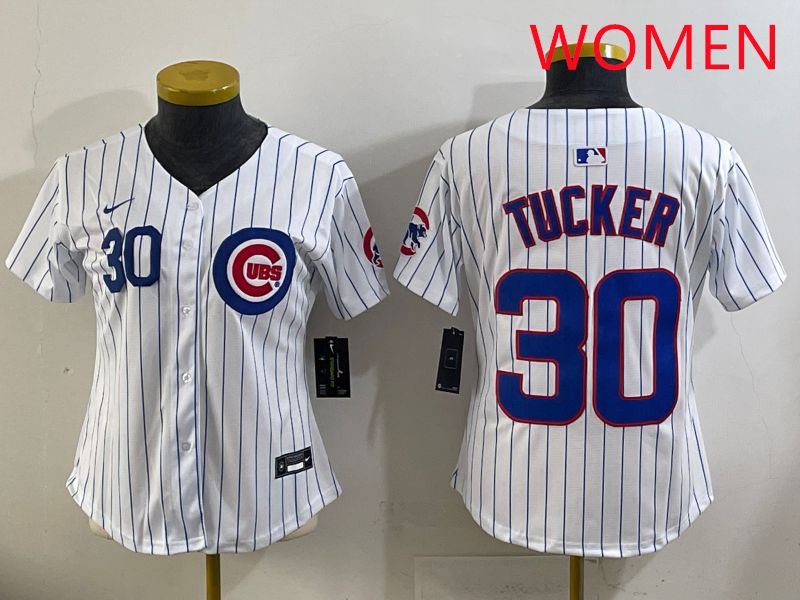Women 2025 Chicago Cubs #30 Tucker White Stripe Game Nike MLB Jersey style 2